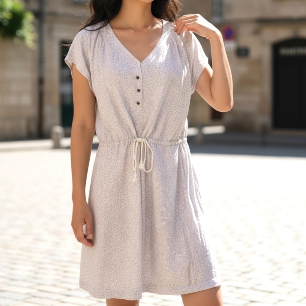 Merona Cream Linen Blend Casual Front Tie Short Sleeve Midi Dress Size 18 - Picture 1 of 14